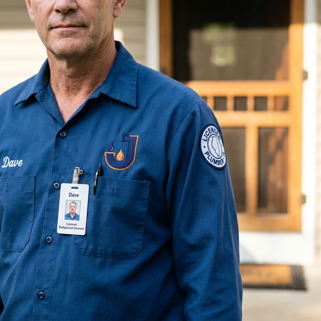 Licensed plumber showing ID badge in Liberty, MO