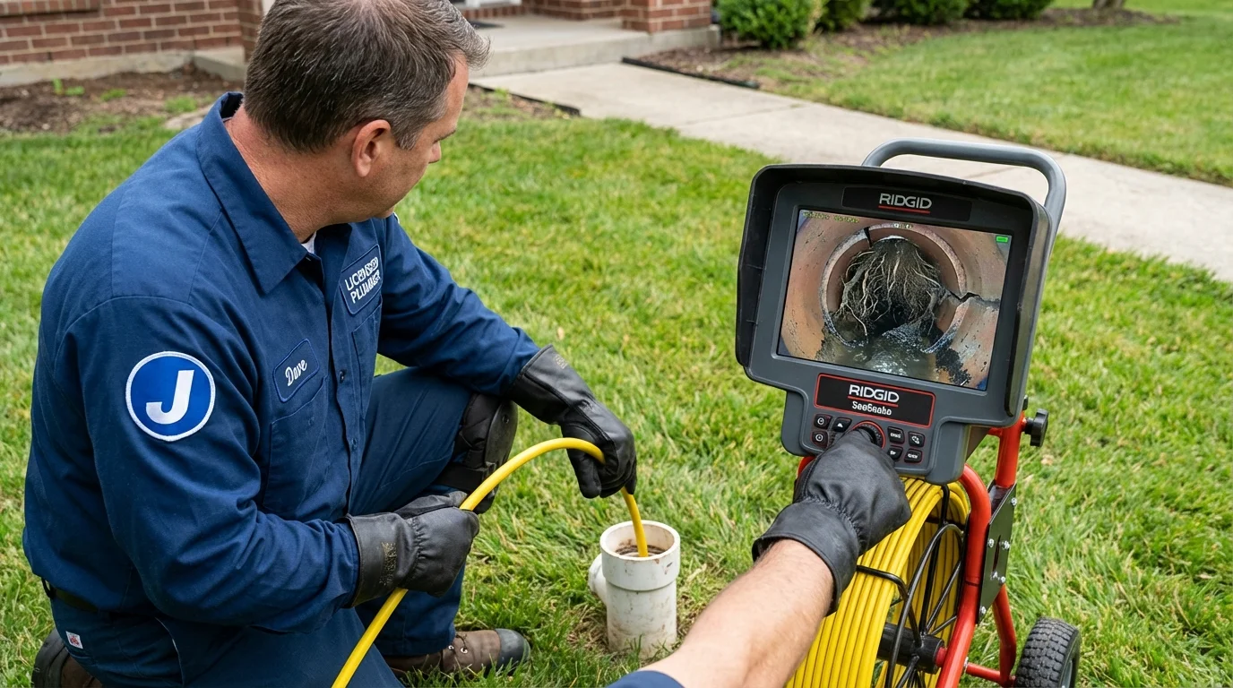 Sewer camera inspection being performed by Johns Plumbing LLC in Liberty