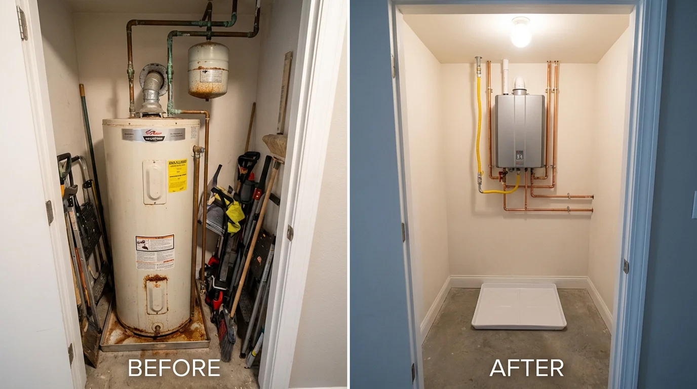 Tank water heater versus wall-mounted tankless unit comparison for Liberty, MO homeowners
